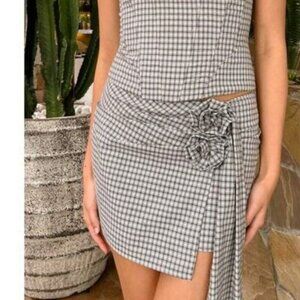 Lioness Hills Vintage Blue Linen Mini Skirt XL